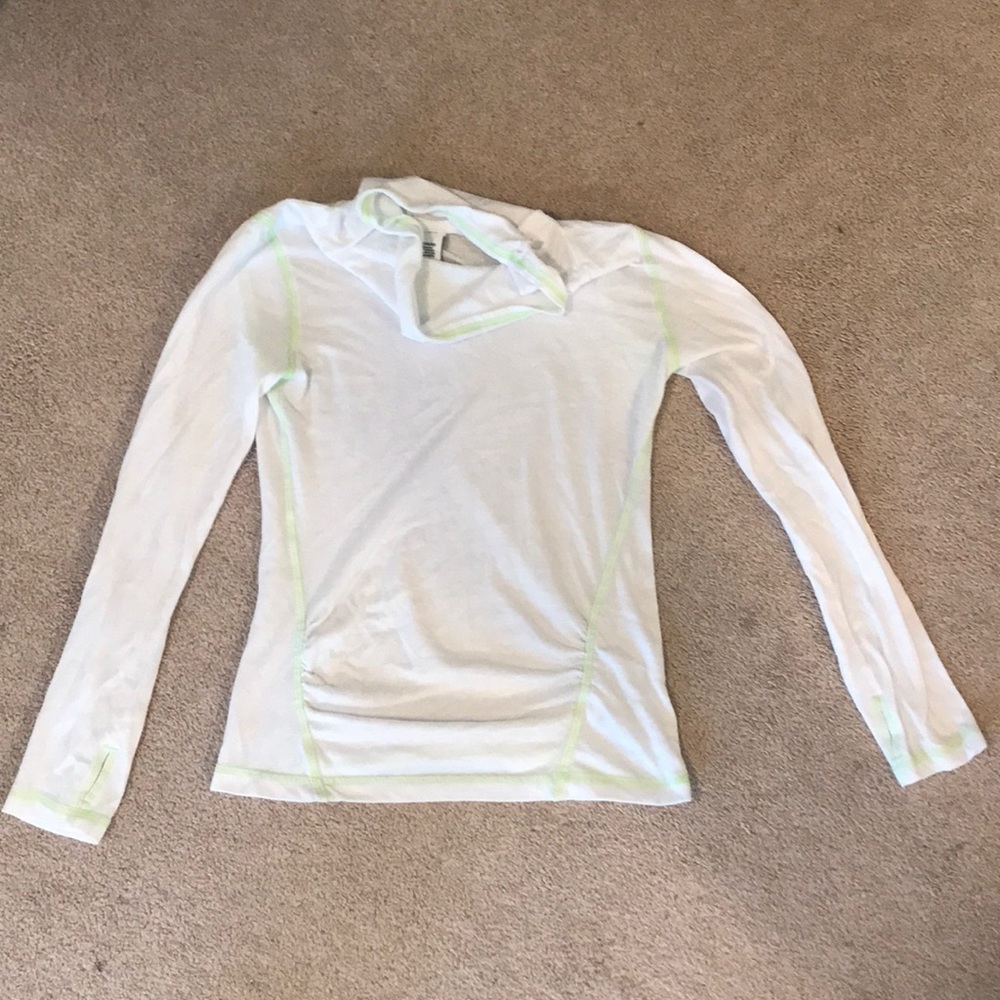 white and green long sleeve turtle neck top